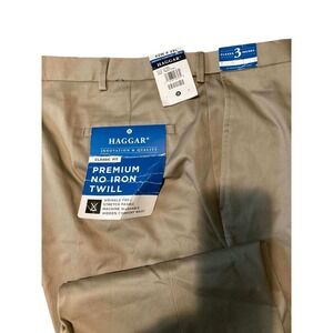 NWT Beautiful Haggar Premium No Iron Twill Classic Fit Mens Pants 42Wx29L Khaki